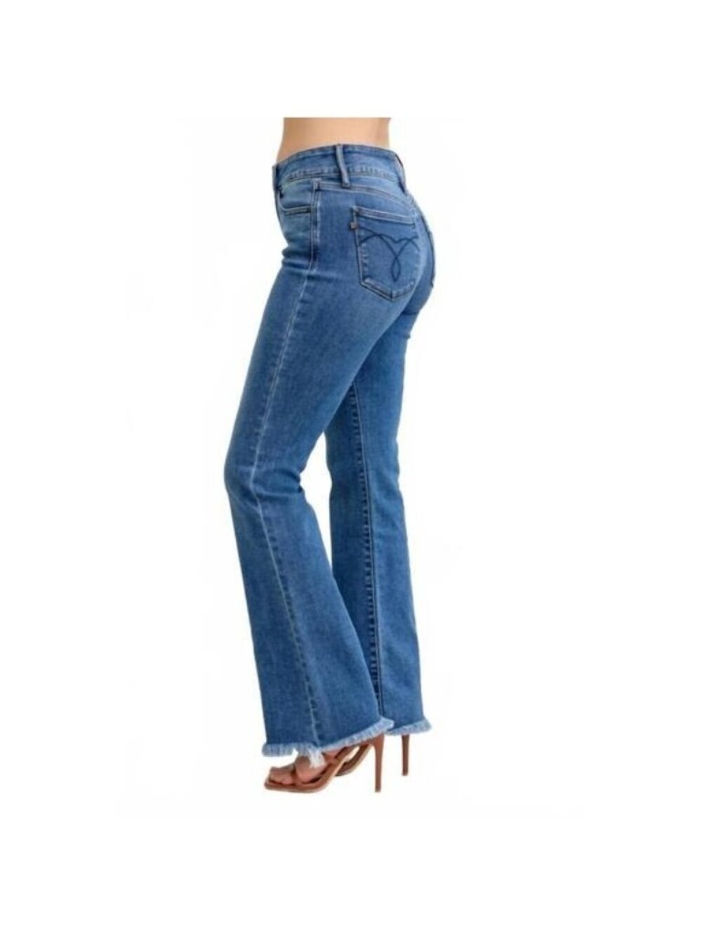 Judy Blue High Rise Medium Wash Double Button Frayed Hem Bootcut Jeans 9/29 NWT